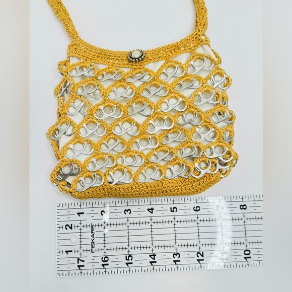 Handmade Crochet‎ Gold Brown Handbag Purse Art with Recycled Soda Pop Tabs - Picture 13 of 14